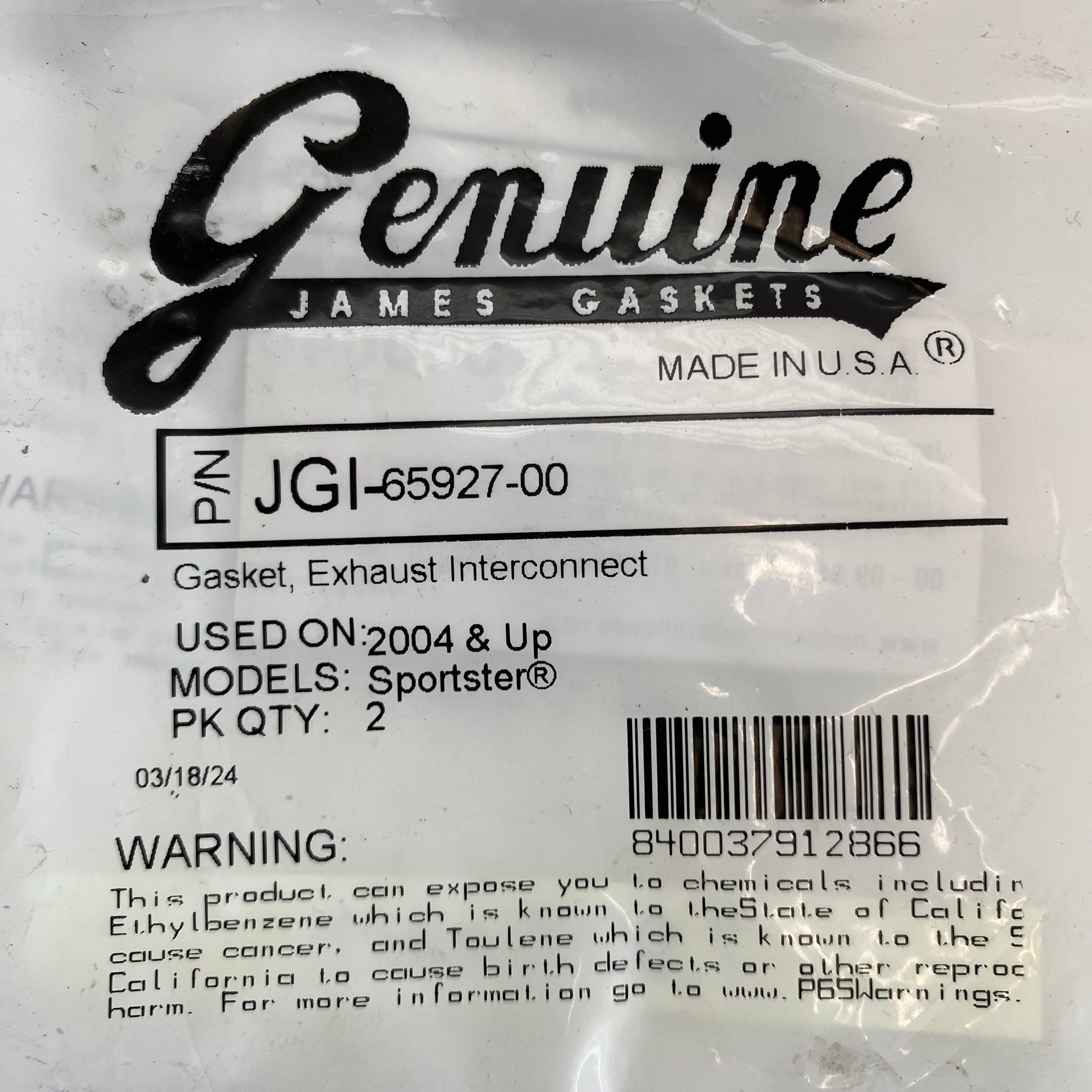 Joint jonction silencieux échappement Harley Davidson REF OEM 65927-00