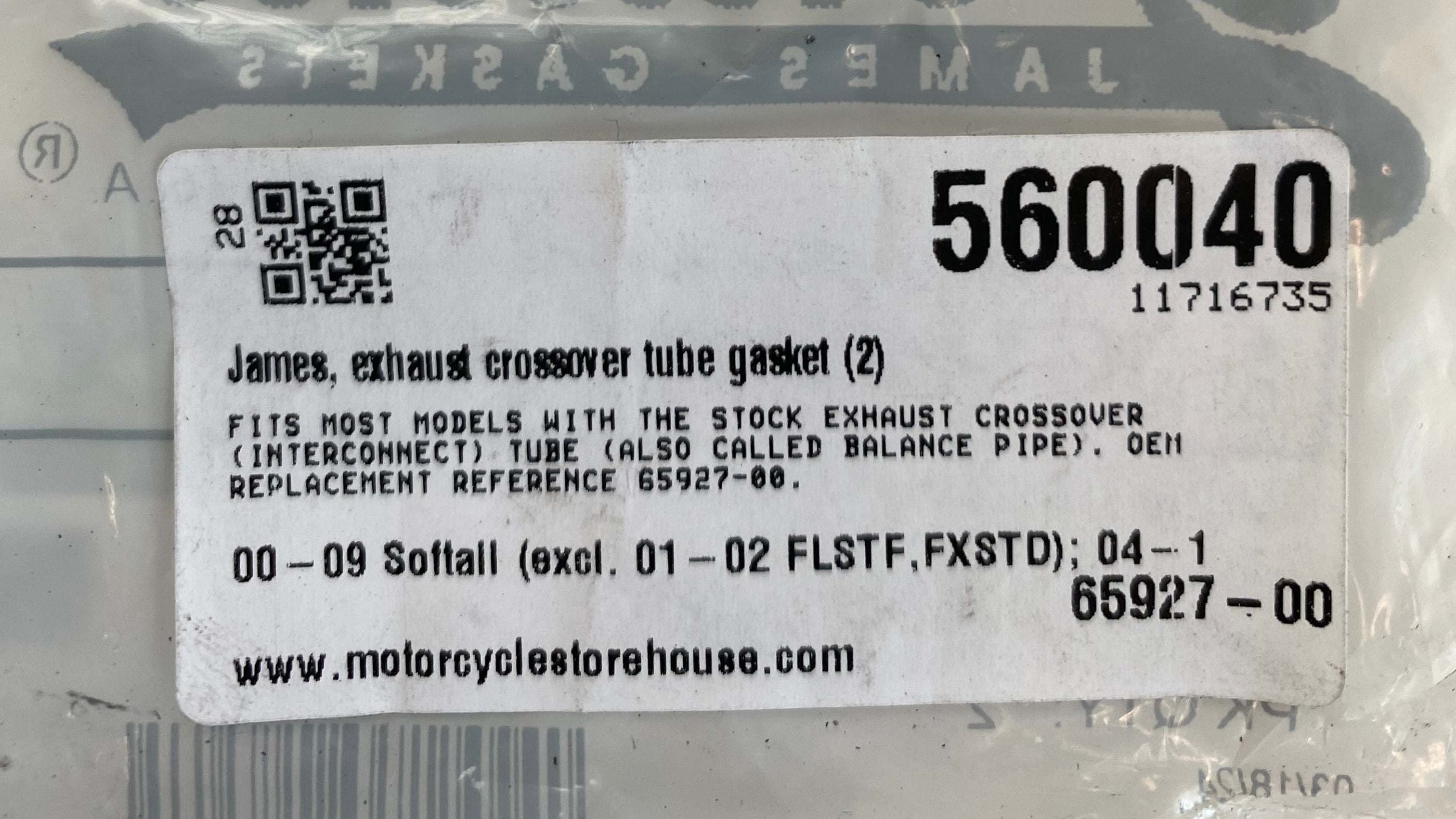 Joint jonction silencieux échappement Harley Davidson REF OEM 65927-00