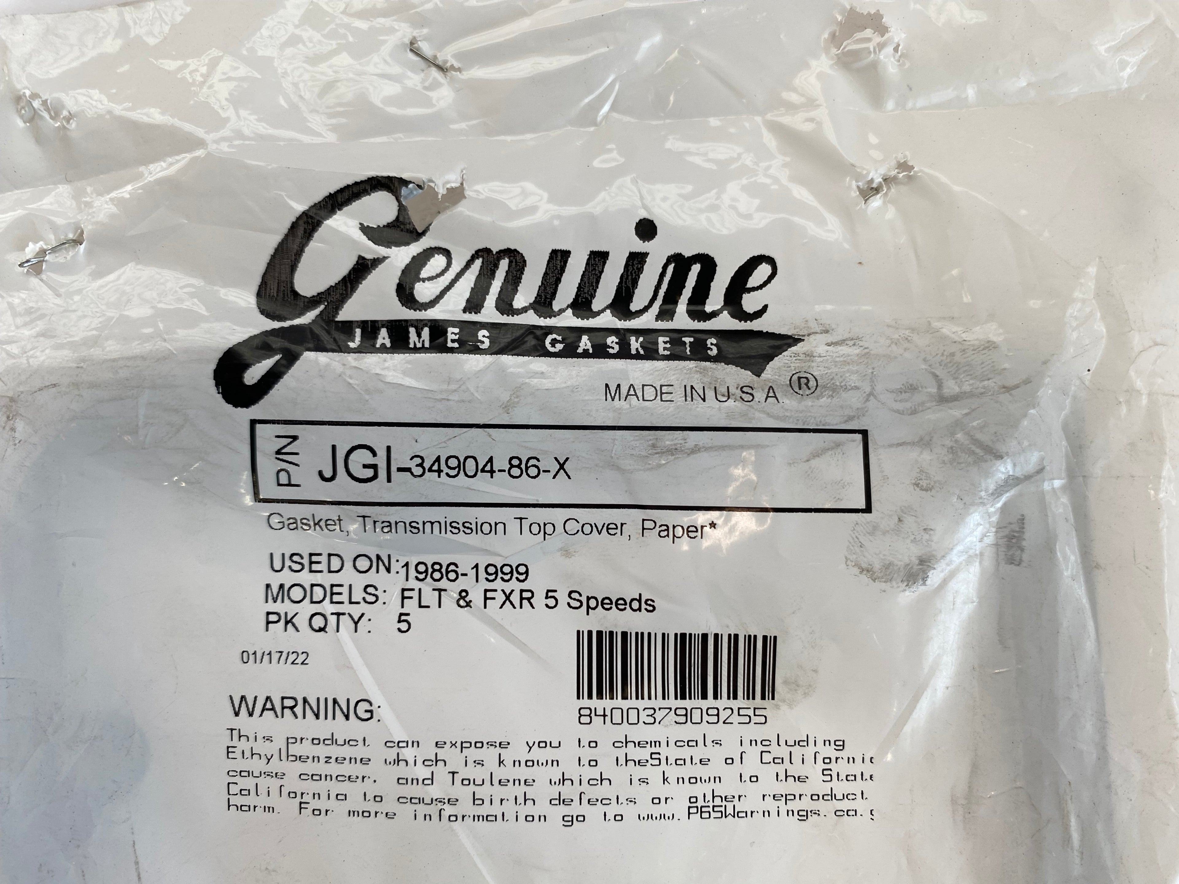 Joint carter supérieur boite à vitesses Harley Davidson REF OEM 34904-86