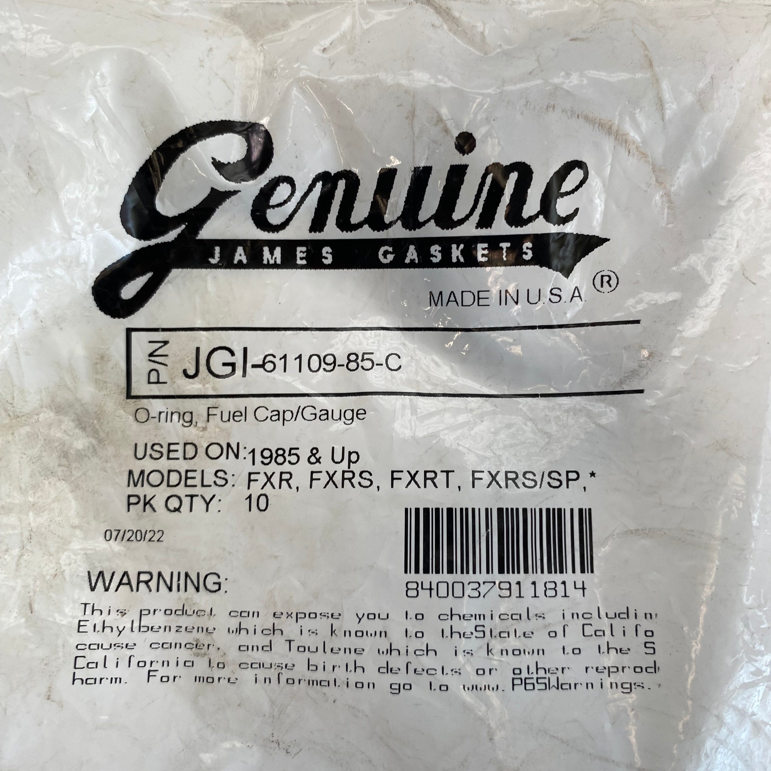 Joint bouchon de réservoir carburant essence Harley Davidson REF OEM 61109-85