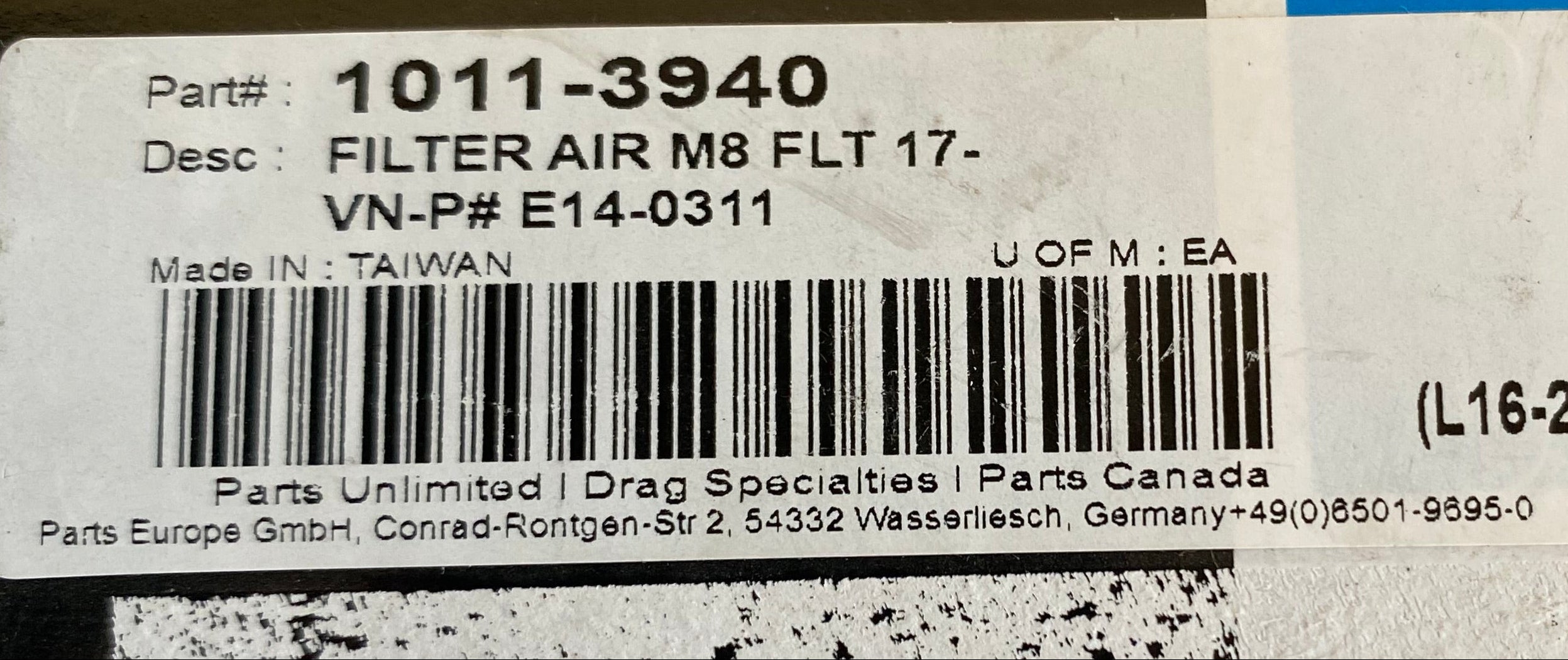 Filtre à air origine Touring M8 Harley Davidson REF OEM 29400212