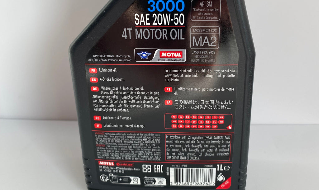 Huile minérale Moteur Motul 3000 20W50 Harley Davidson REF MOTUL 107318