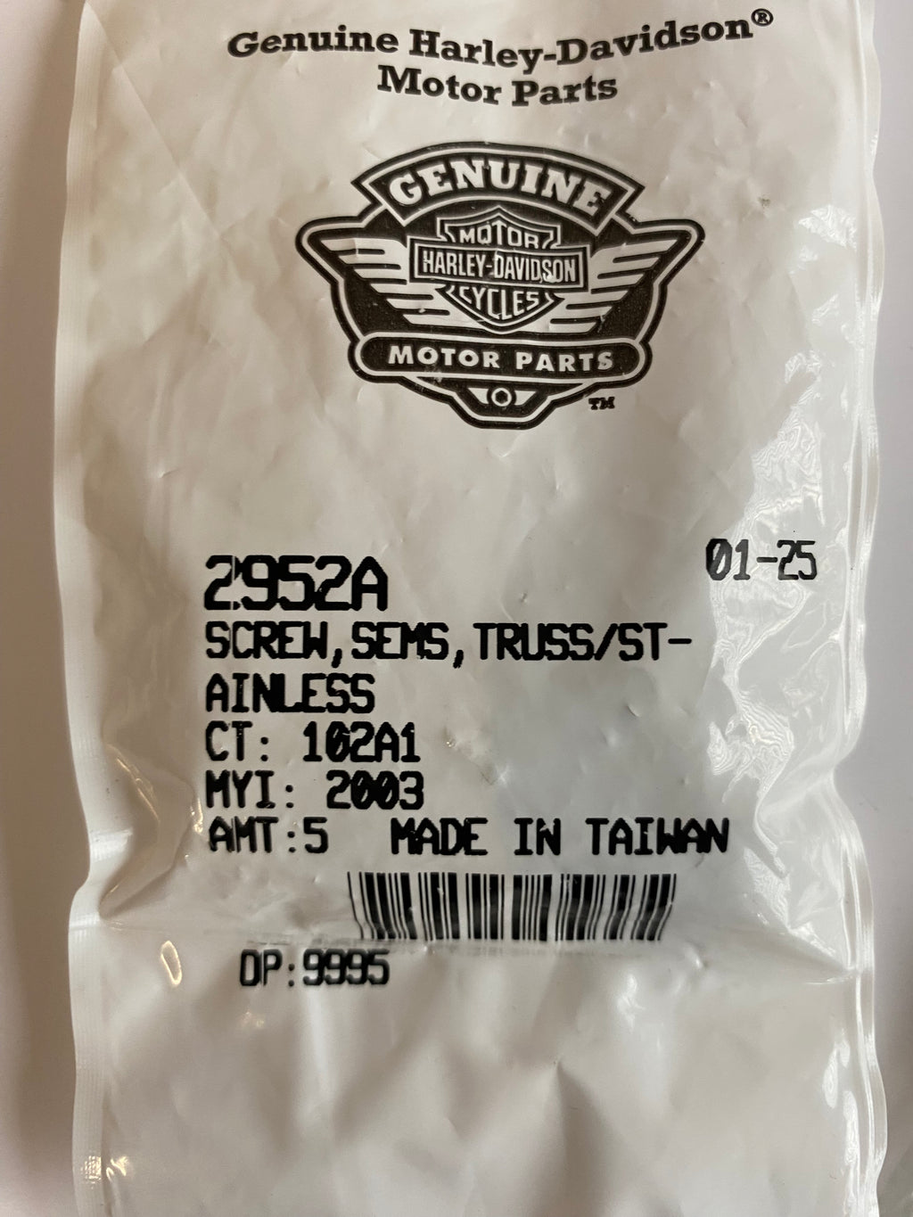 Vis de selle OEM 1/4-20 X 1/2 Harley Davidson REF OEM 2952A