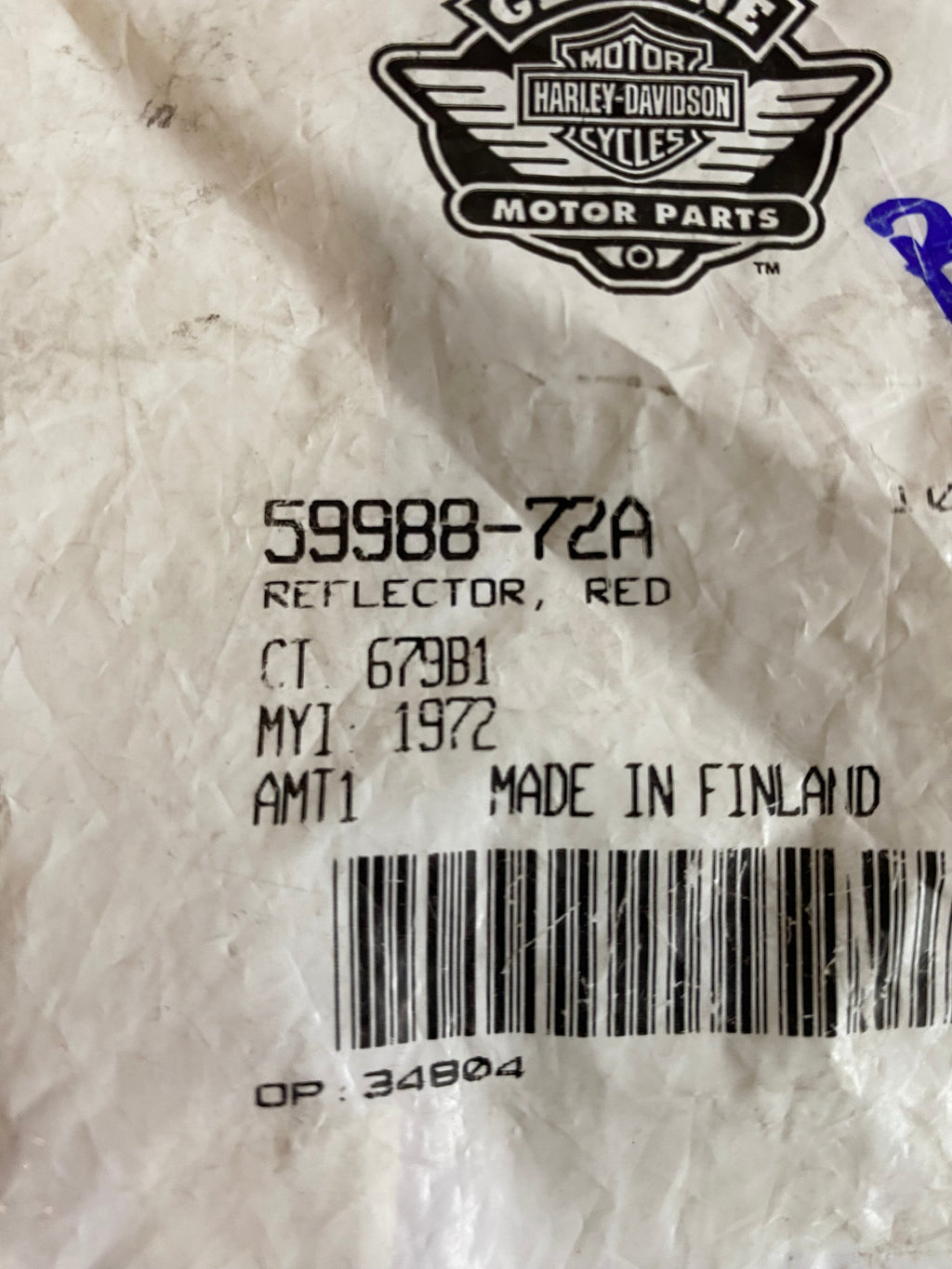 Réflecteur rouge support plaque immatriculation Harley Davidson REF OEM 59988-72A