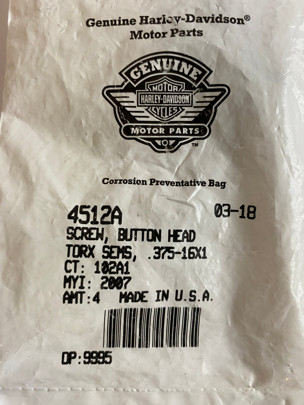 Vis 3/8-16 X 1 pouces TORX Harley Davidson REF OEM 4512A
