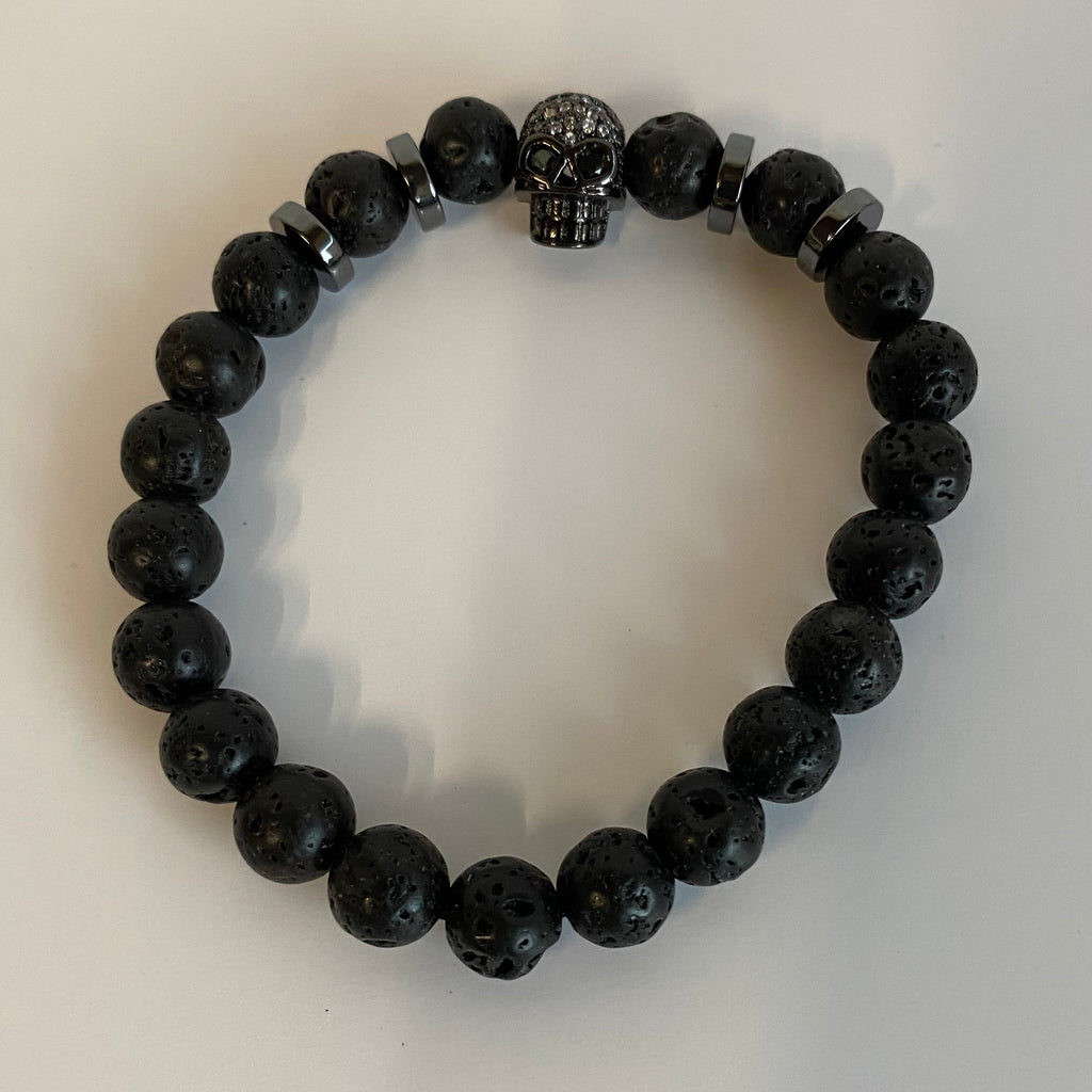 Bracelet skull hématite noir / biker / Harley Davidson