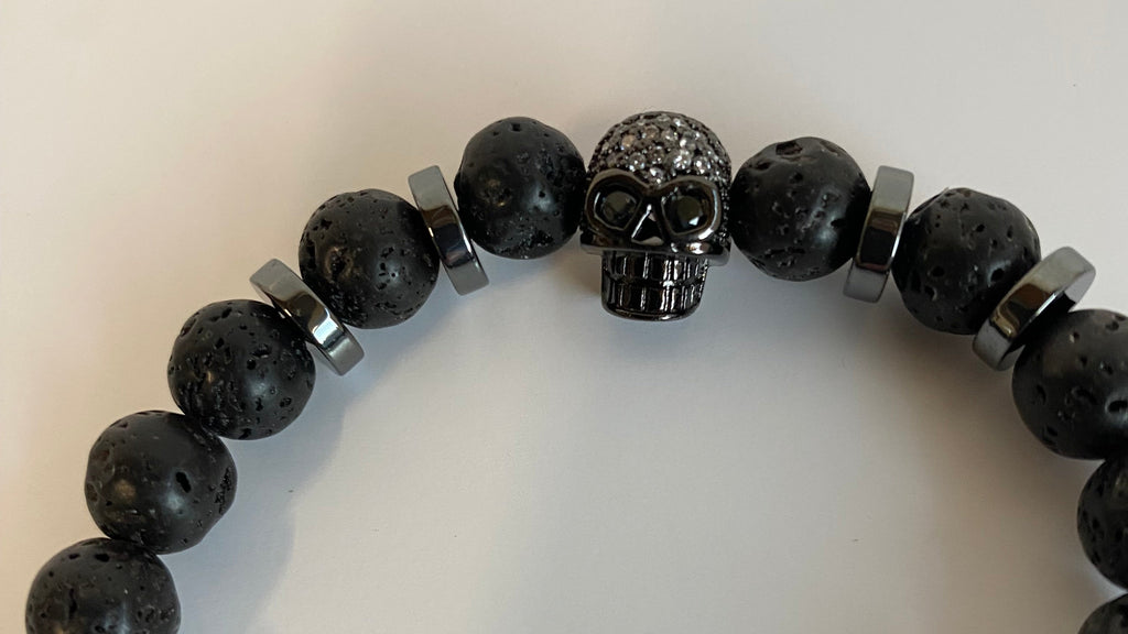 Bracelet skull hématite noir / biker / Harley Davidson