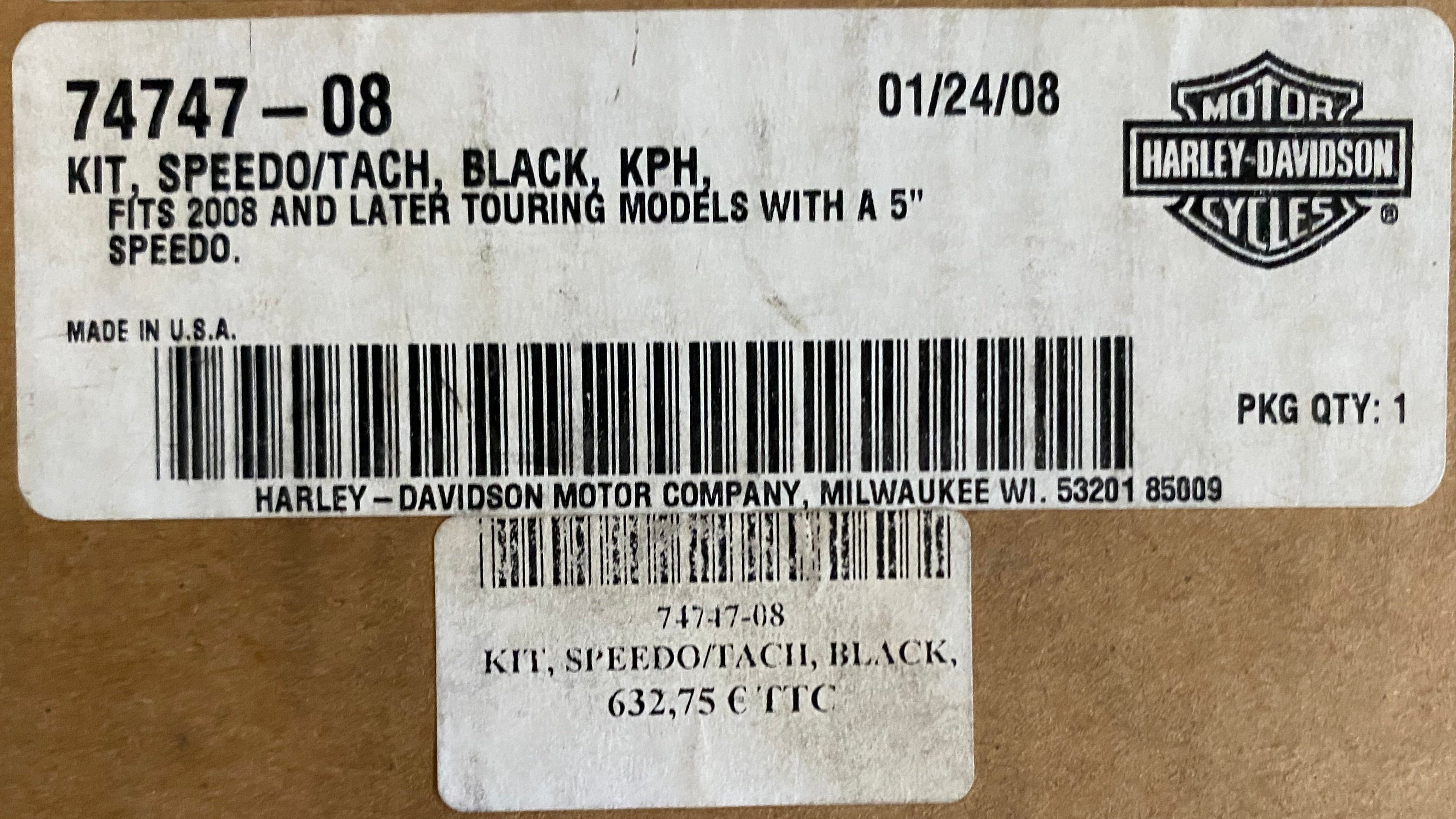 Combo Compteur de vitesses - compte-tours KM/H 5 pouces Harley Davidson REF OEM 74747-08