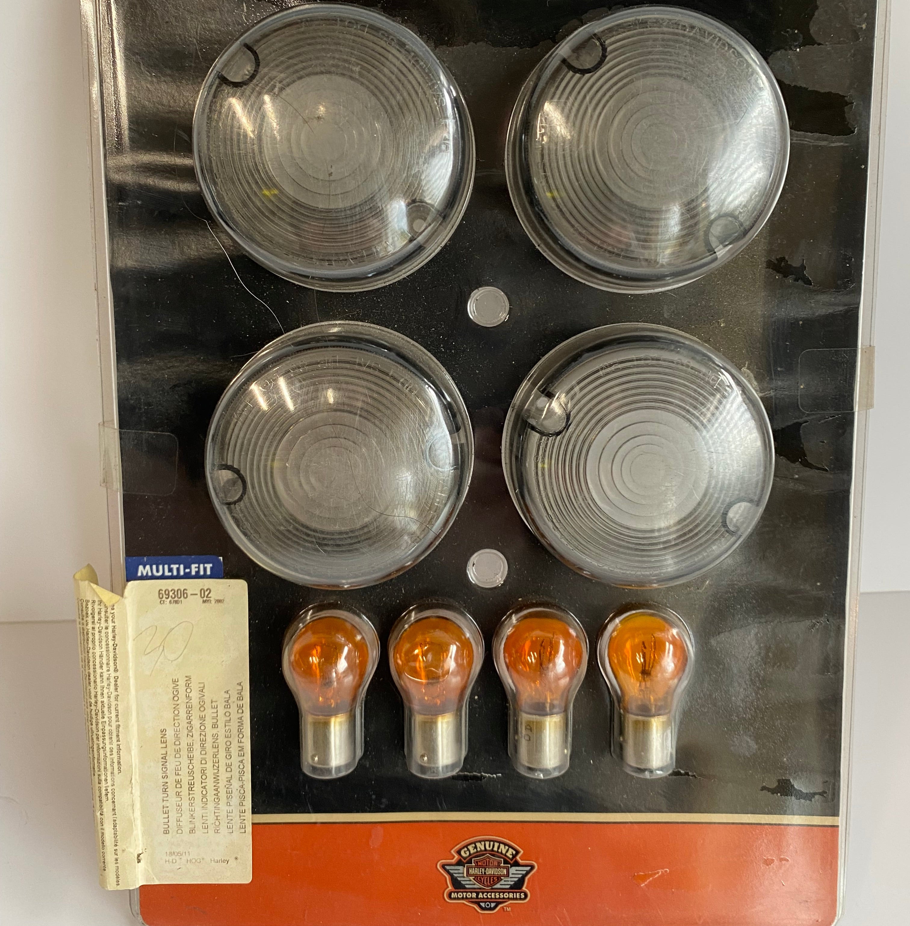 Jeu de 4 cabochons fumés de clignotants  + ampoules orange Harley Davidson REF 69306-02