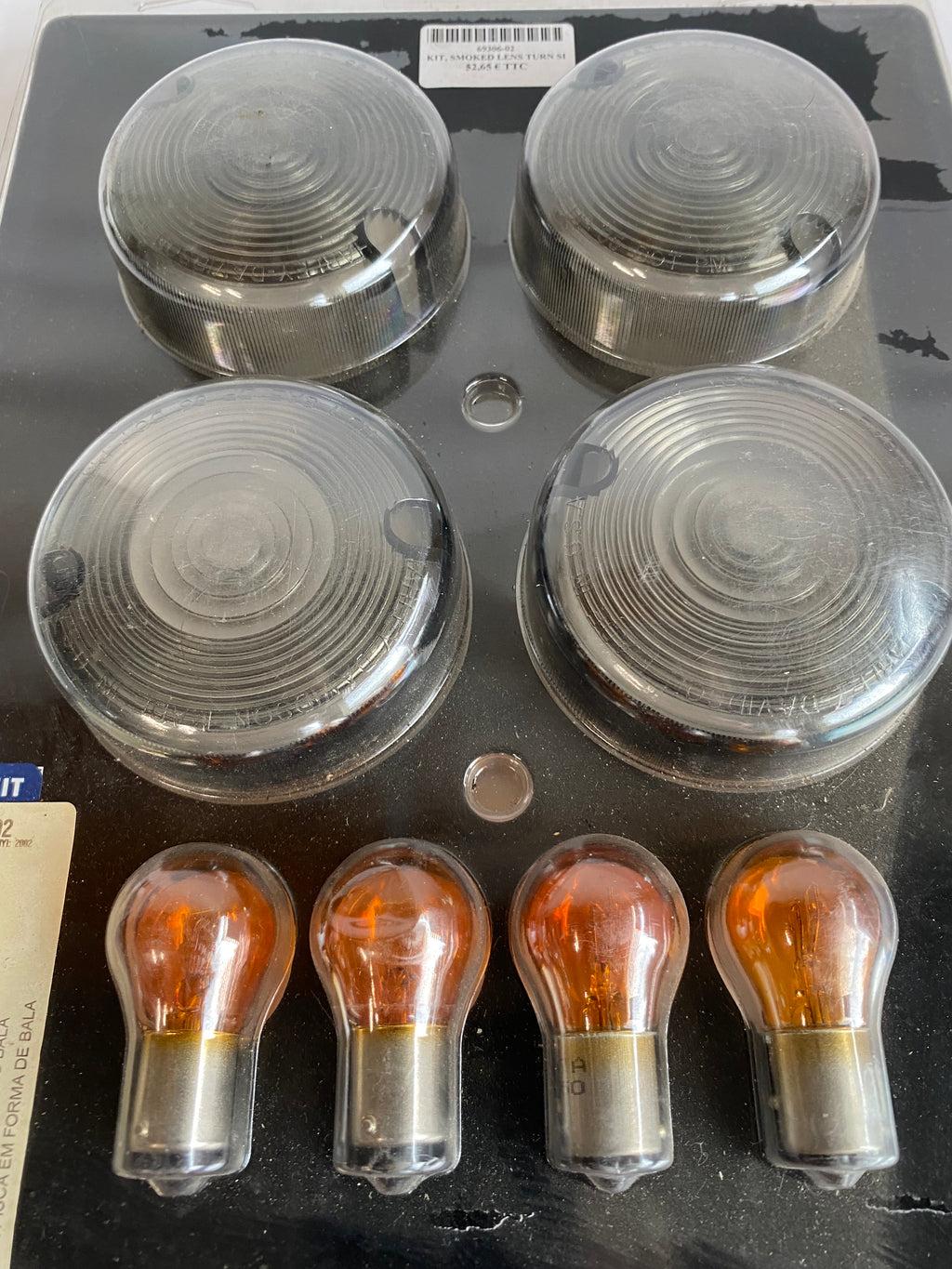 Jeu de 4 cabochons fumés de clignotants  + ampoules orange Harley Davidson REF 69306-02