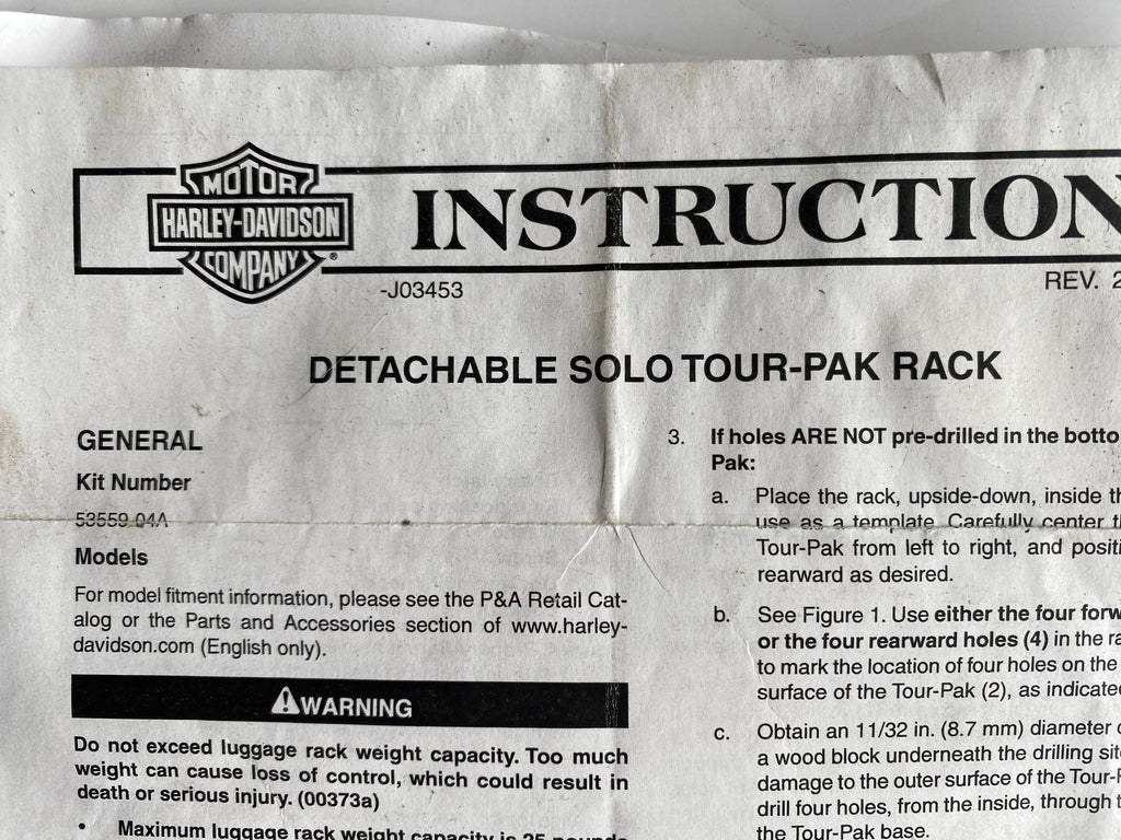 Rack tour pack détachable Softail Harley Davidson REF 53559-04A