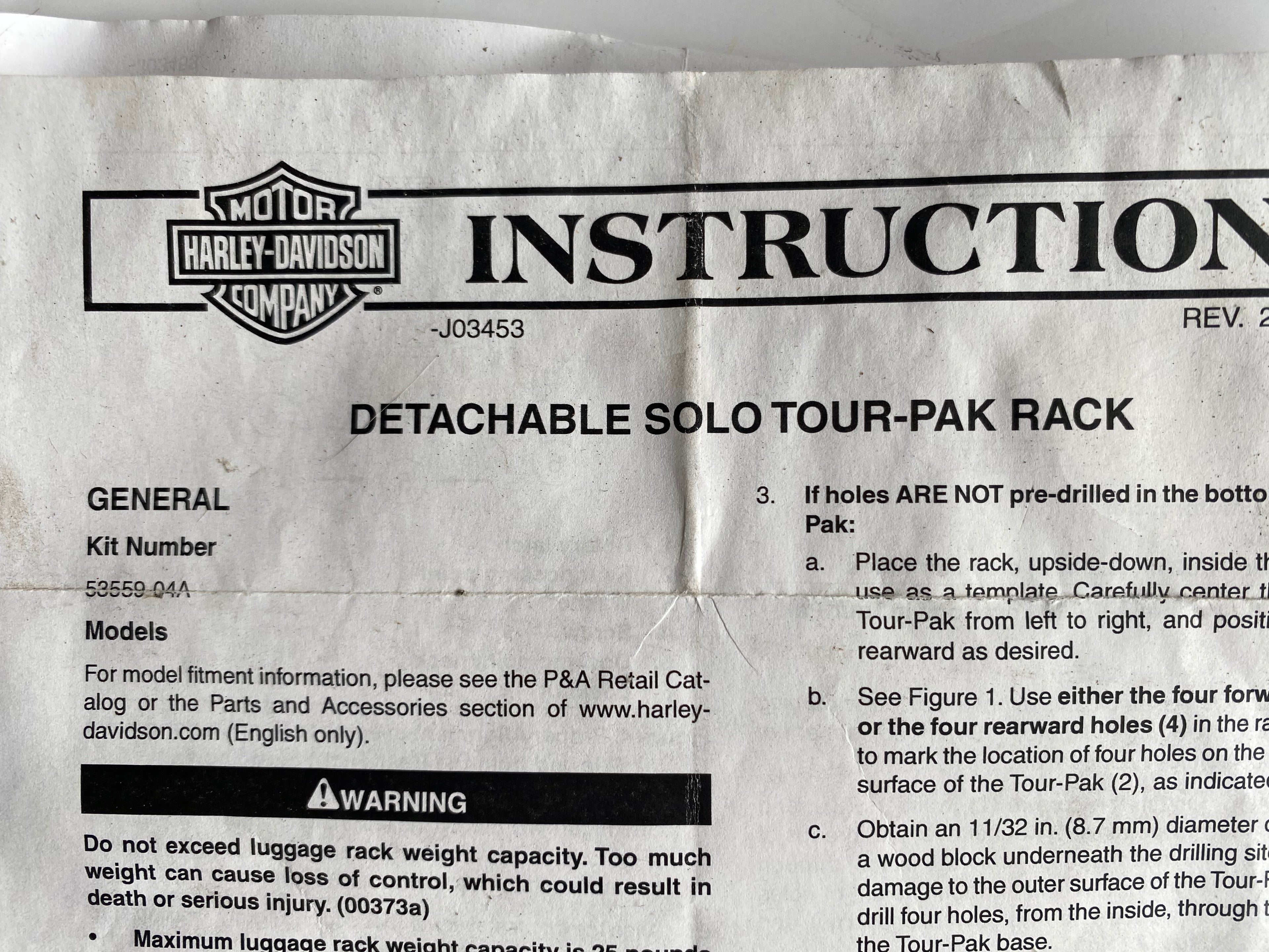 Rack tour pack détachable Softail Harley Davidson REF 53559-04A