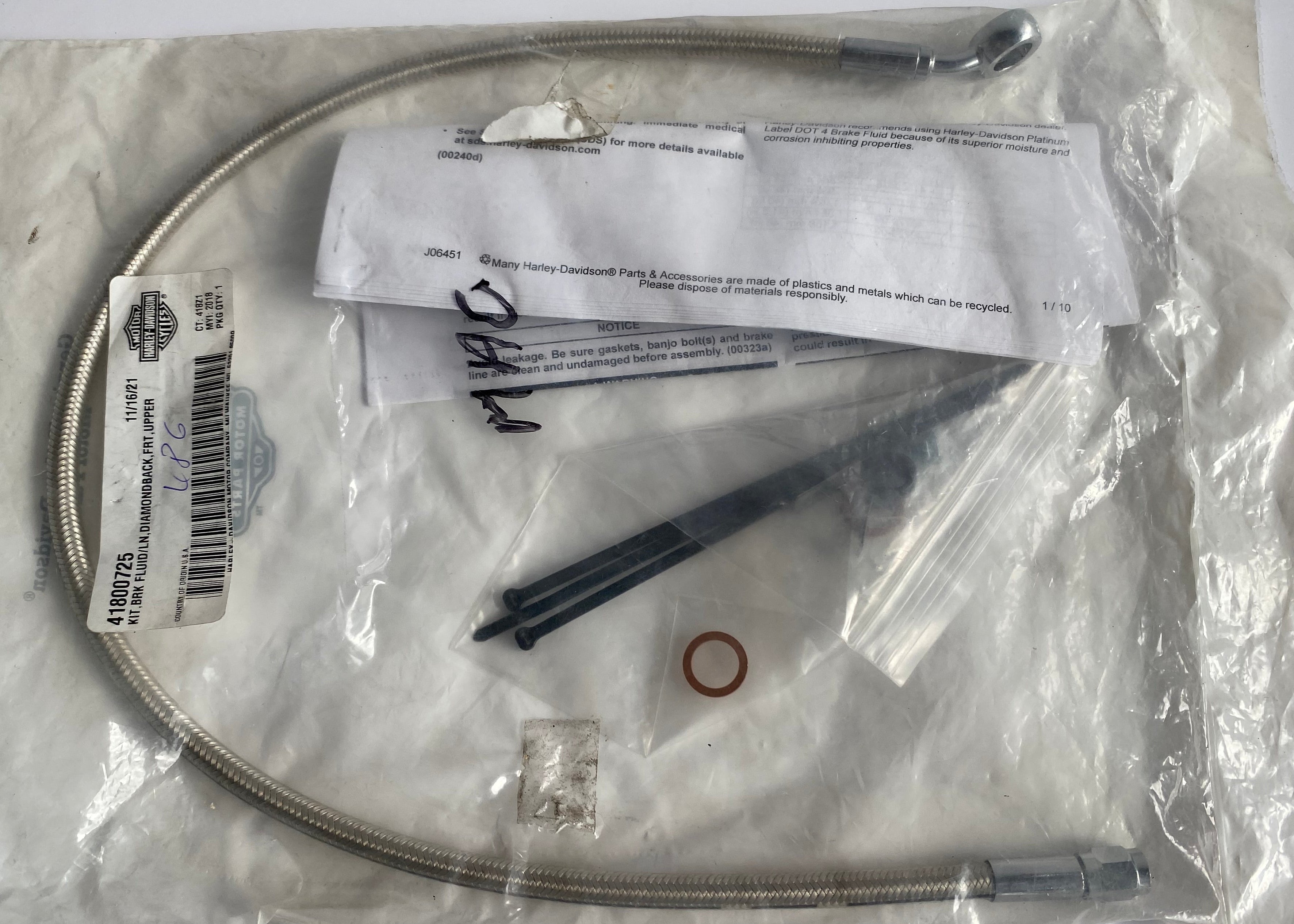 Durite de frein avant supérieur Diamondback Harley Davidson REF 41800725