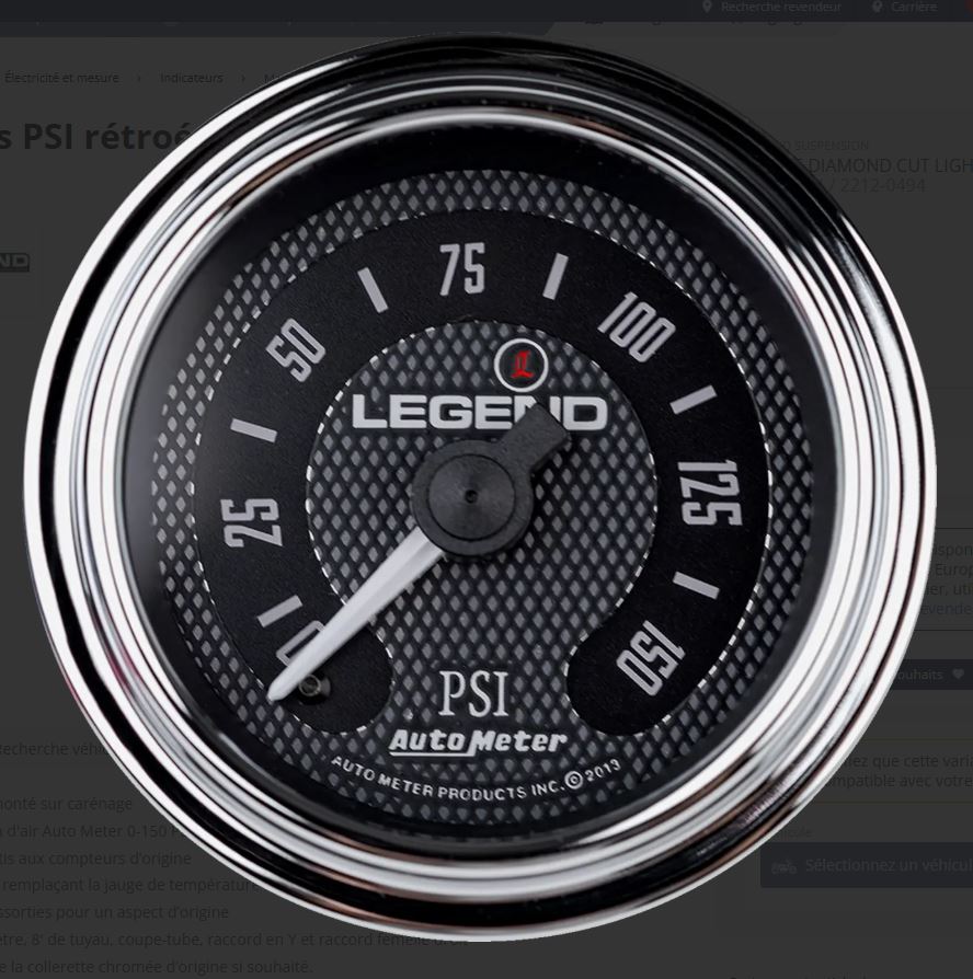 Jauge pression air legend air suspension diamond cut Harley Davidson REF Drag : 2212-0494