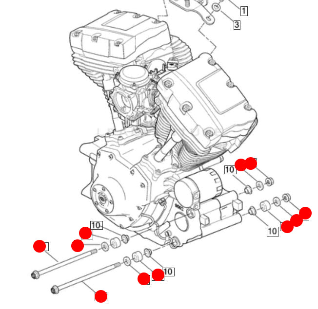 Jeu de 2 vis support moteur inférieur avant Softail Twin Cam Harley Davidson REF OEM 48054-00 & 48093-00